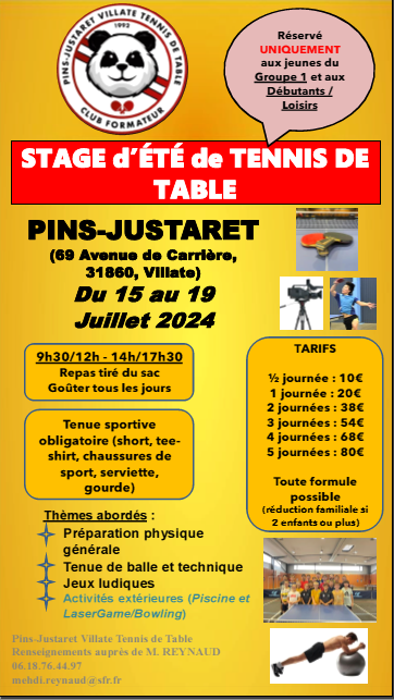 You are currently viewing STAGES JUILLET/AOUT 2024 PJVTT