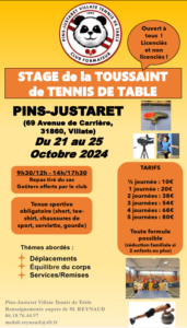 Lire la suite à propos de l’article STAGE TOUSSAINT 2024